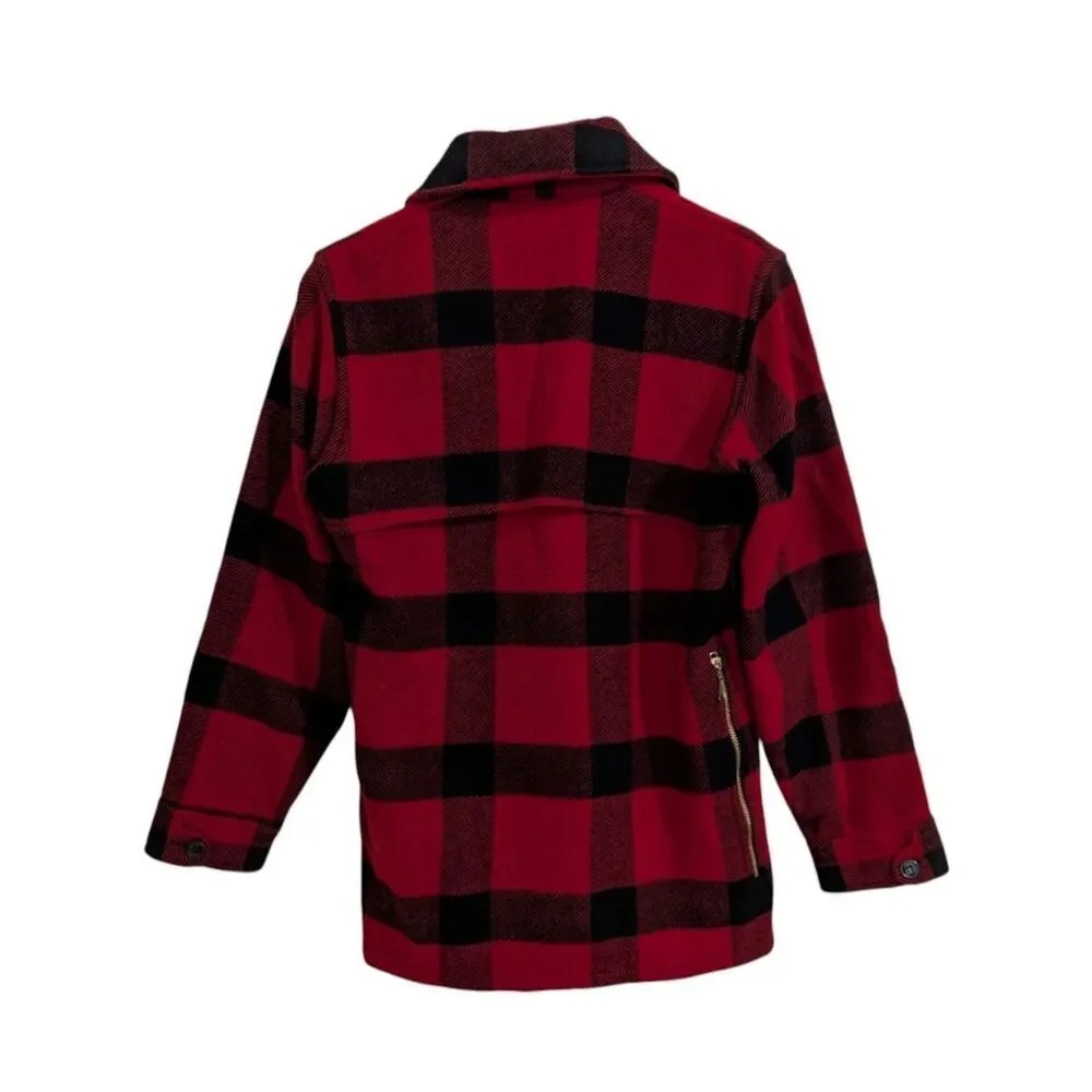 VTG 70s Johnson Woolen Mills Red Buffalo Plaid Wool Hunting Cruiser Jacket S